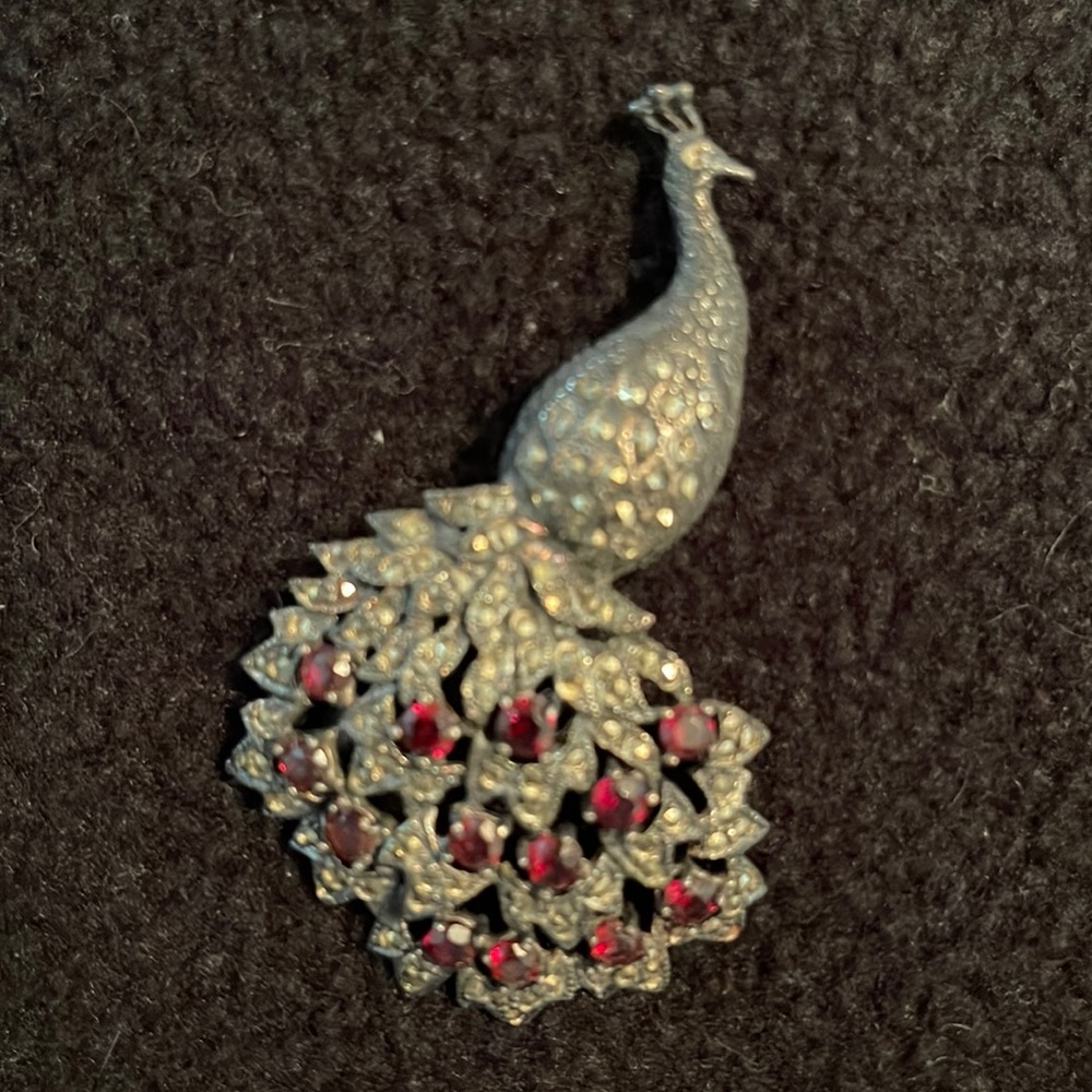 Matcasite & Sterling Silver peacock Brooch pin